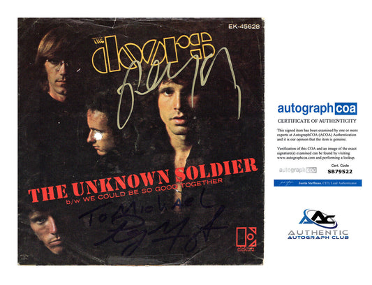 ROBBY KRIEGER AND RAY MANZAREK AUTOGRAPH SIGNED THE DOORS LP COVER SLEEVE ACOA