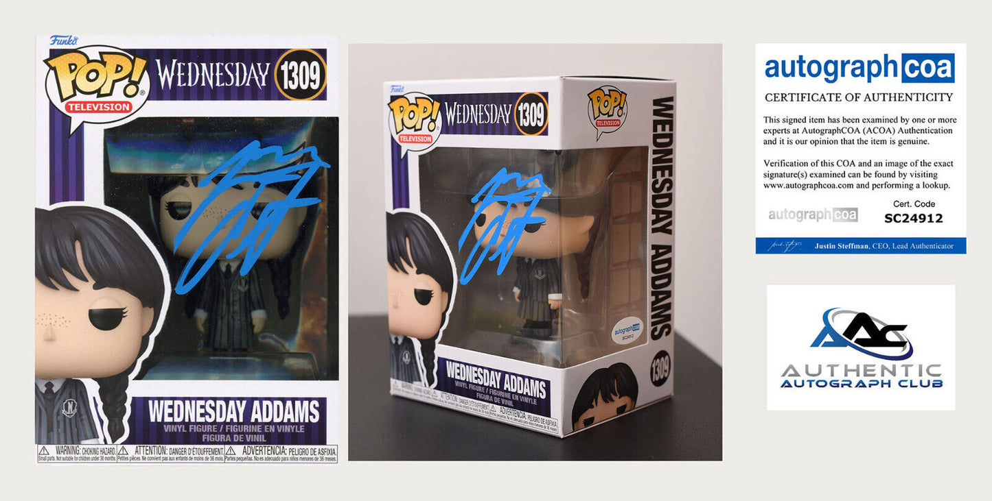 JENNA ORTEGA AUTOGRAPH SIGNED WEDNESDAY ADDAMS FUNKO POP 1309 ACOA