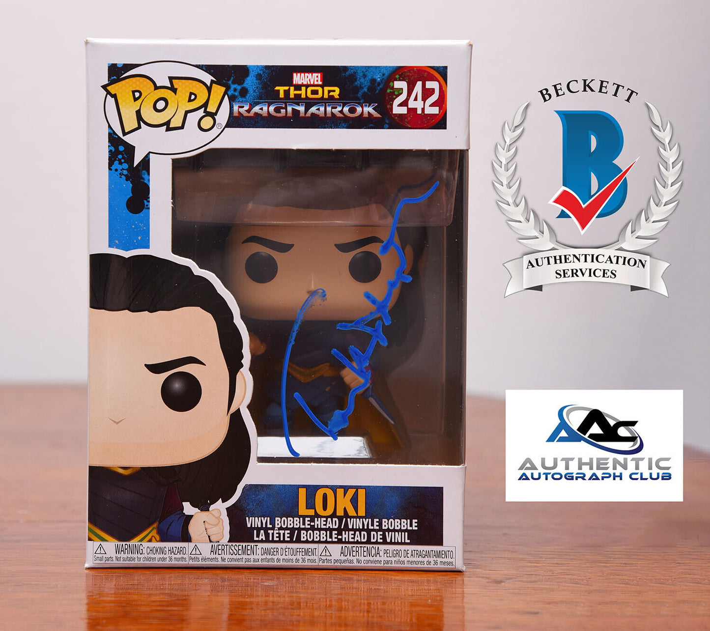 TOM HIDDLESTON AUTOGRAPH SIGNED MARVEL THOR LOKI  FUNKO POP #242 BECKETT BAS