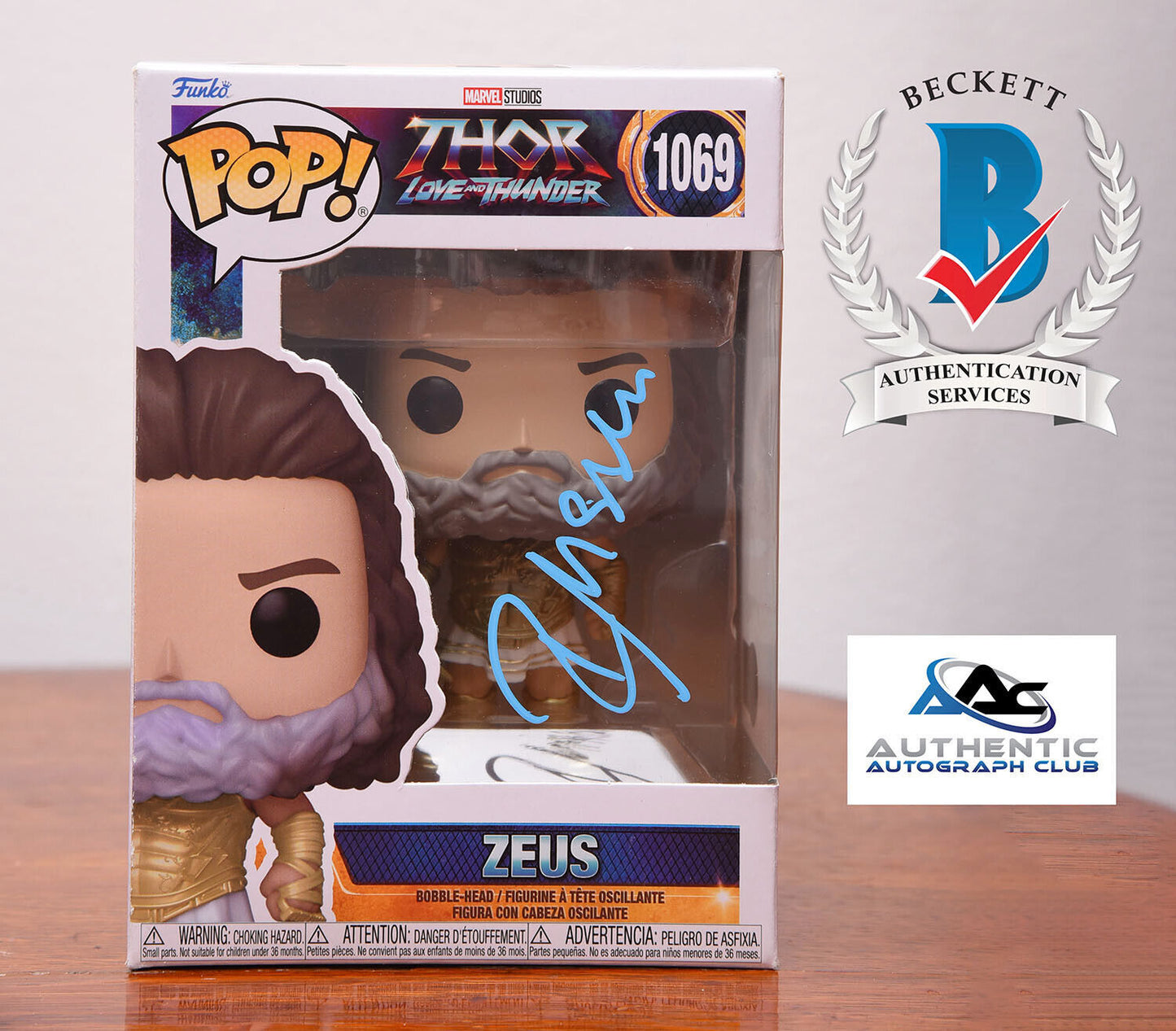 RUSSELL CROWE AUTOGRAPH SIGNED MARVEL THOR LOVE ZEUS FUNKO POP #1069 BECKETT BAS