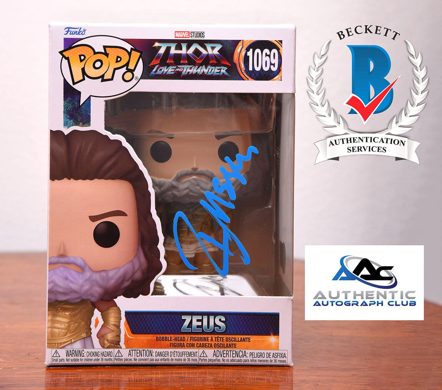 RUSSELL CROWE AUTOGRAPH SIGNED MARVEL THOR LOVE ZEUS FUNKO POP #1069 BECKETT BAS