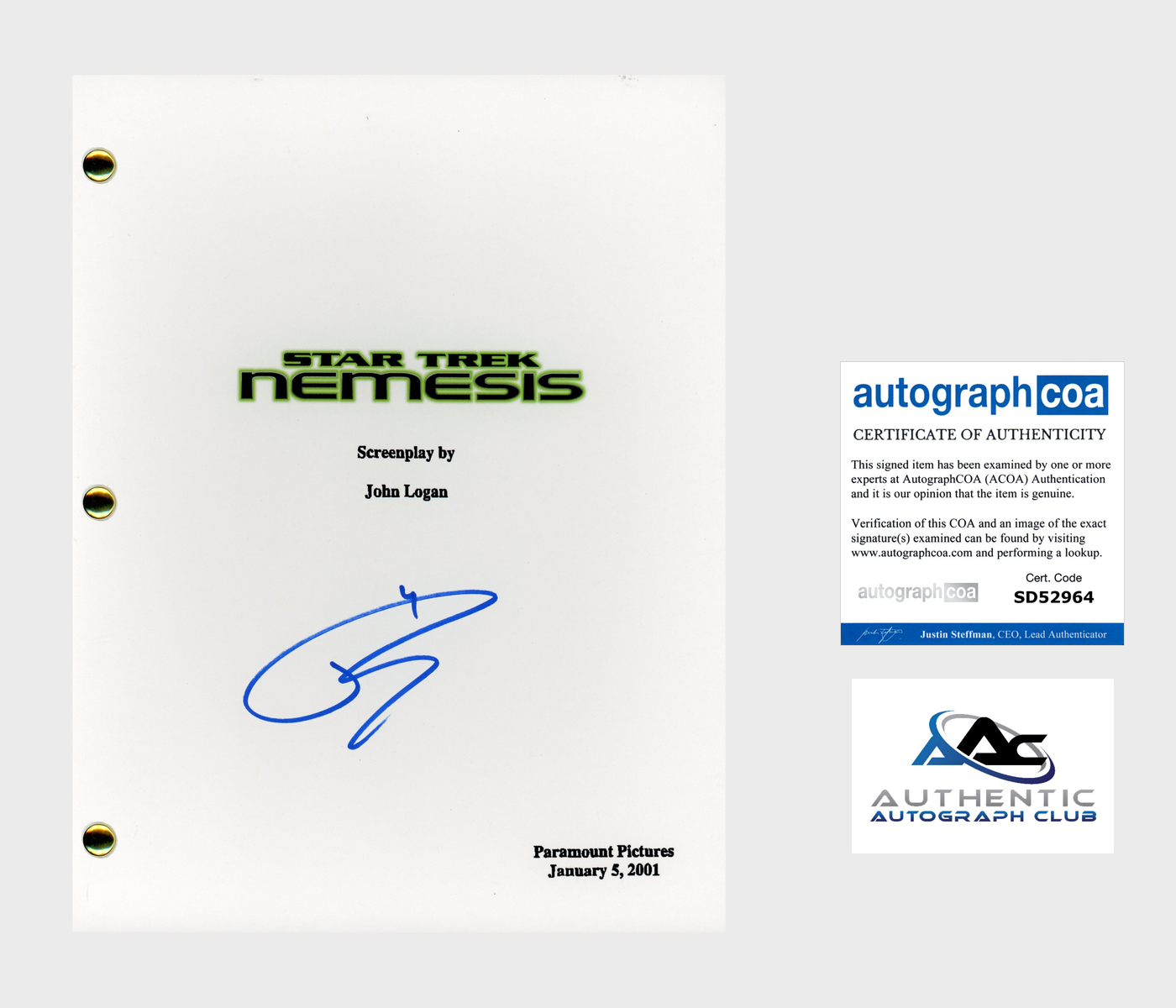 TOM HARDY AUTOGRAPH SIGNED STAR TREK NEMESIS FULL SCRIPT SCREENPLAY ACOA
