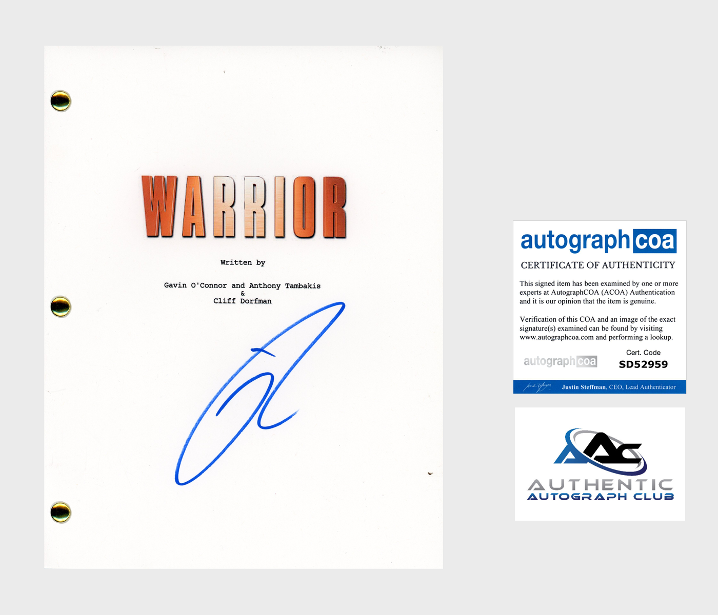 TOM HARDY AUTOGRAPH SIGNED WARRIOR FULL SCRIPT SCREENPLAY ACOA