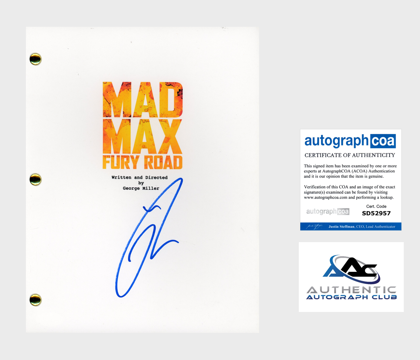 TOM HARDY AUTOGRAPH SIGNED MAD MAX FURY ROAD FULL SCRIPT SCREENPLAY ACOA