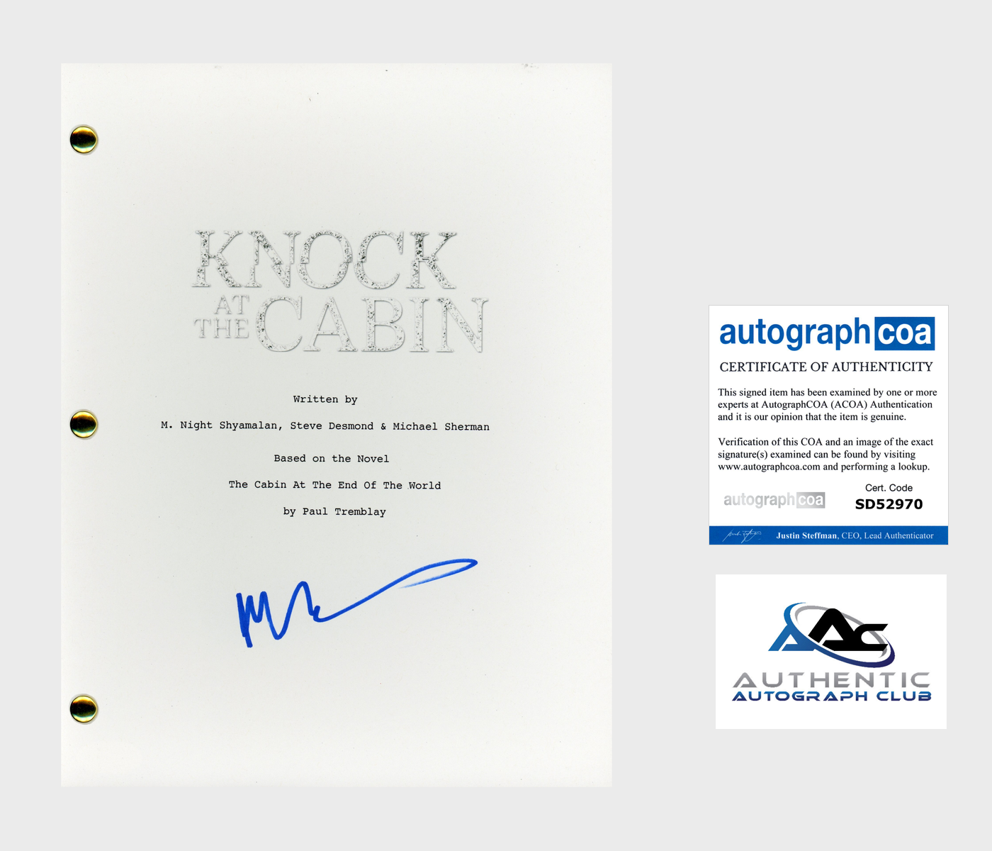 M. NIGHT SHYAMALAN AUTOGRAPH SIGNED KNOCK AT THE CABIN FULL SCRIPT ACOA