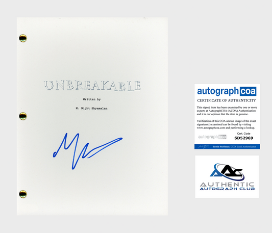M. NIGHT SHYAMALAN AUTOGRAPH SIGNED UNBREAKABLE FULL SCRIPT SCREENPLAY ACOA