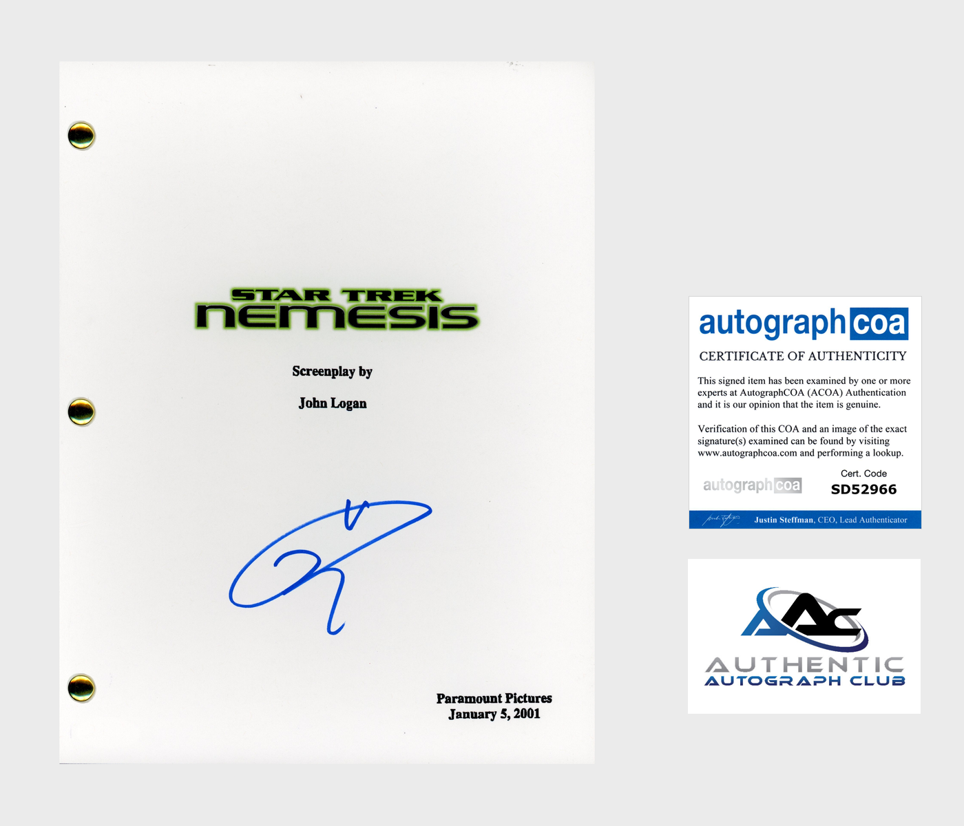 TOM HARDY AUTOGRAPH SIGNED STAR TREK NEMESIS FULL SCRIPT SCREENPLAY ACOA