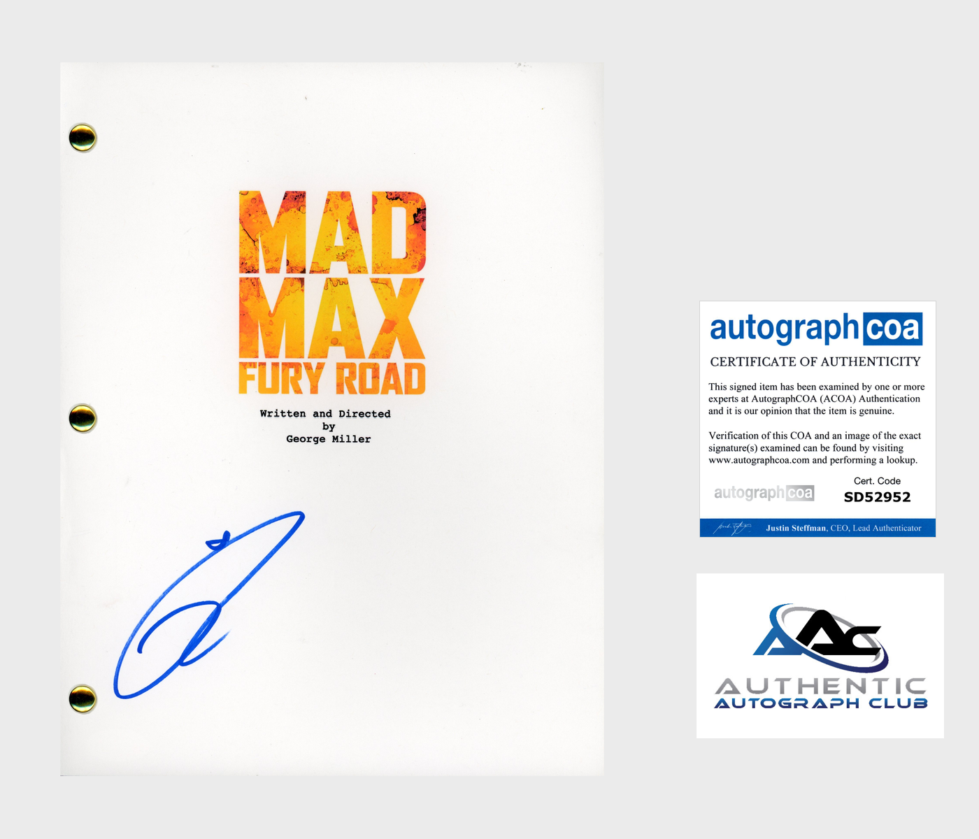 TOM HARDY AUTOGRAPH SIGNED MAD MAX FURY ROAD FULL SCRIPT SCREENPLAY ACOA