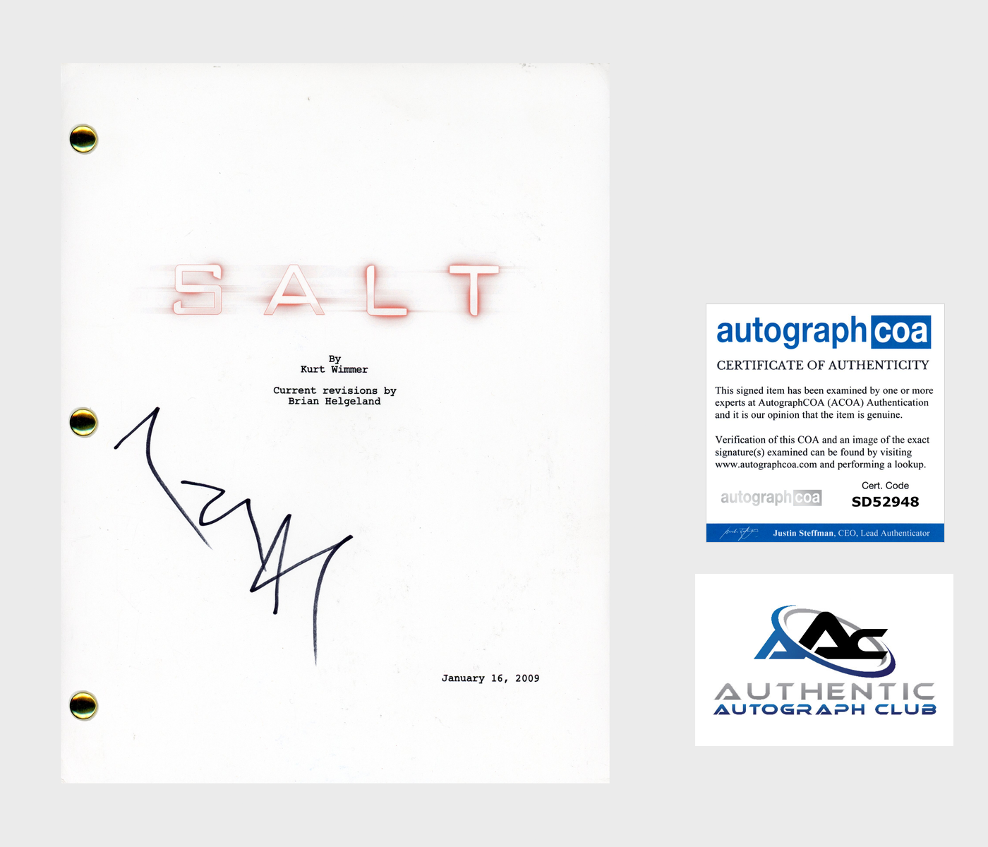 ANGELINA JOLIE AUTOGRAPH SIGNED SALT FULL SCRIPT SCREENPLAY ACOA