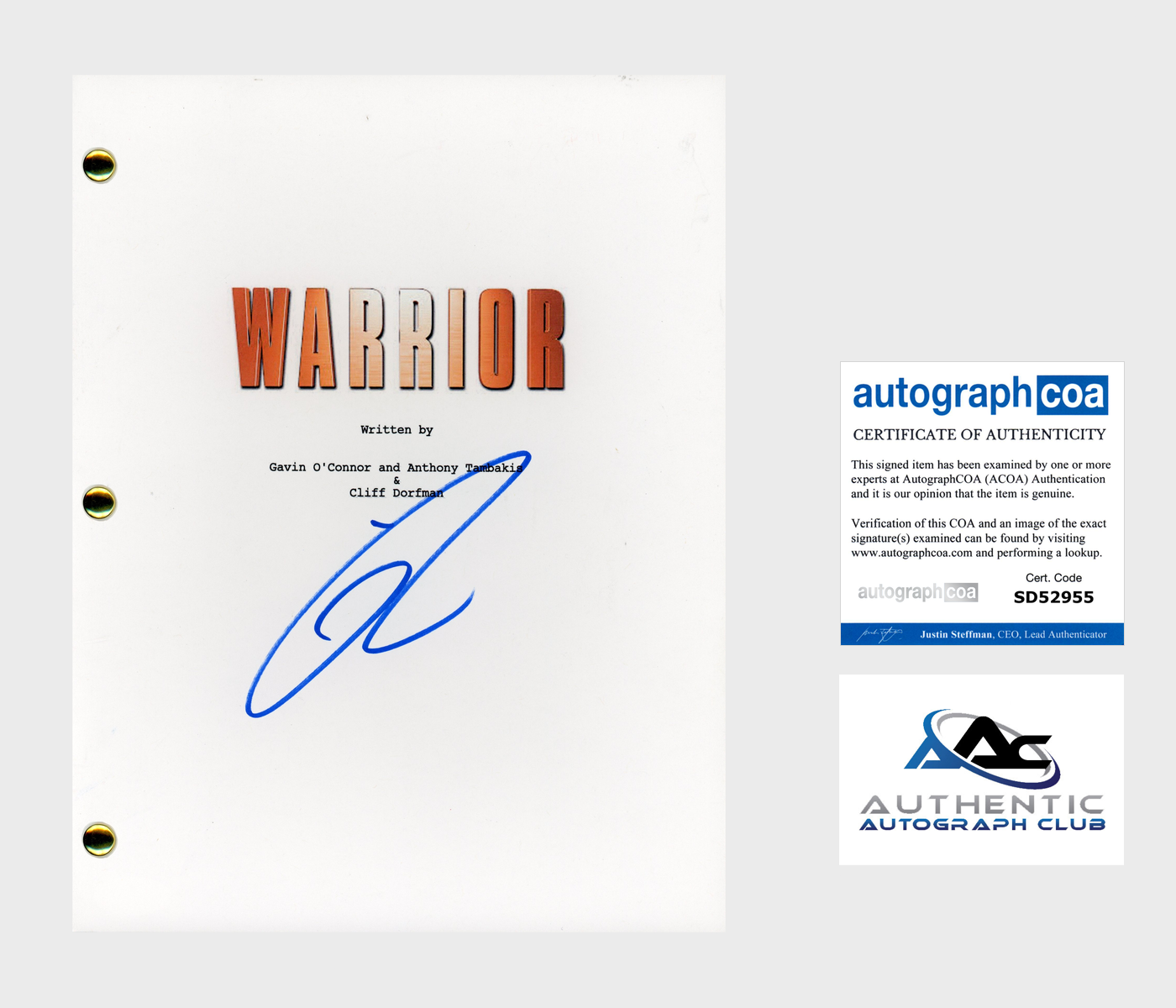 TOM HARDY AUTOGRAPH SIGNED WARRIOR FULL SCRIPT SCREENPLAY ACOA