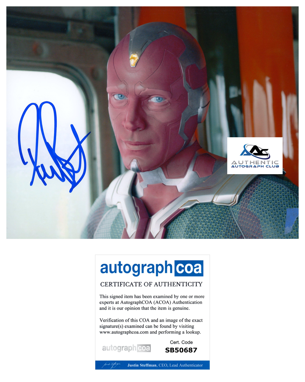 PAUL BETTANY AUTOGRAPH SIGNED 8x10 PHOTO VISION AVENGERS WANDAVISION MARVEL ACOA