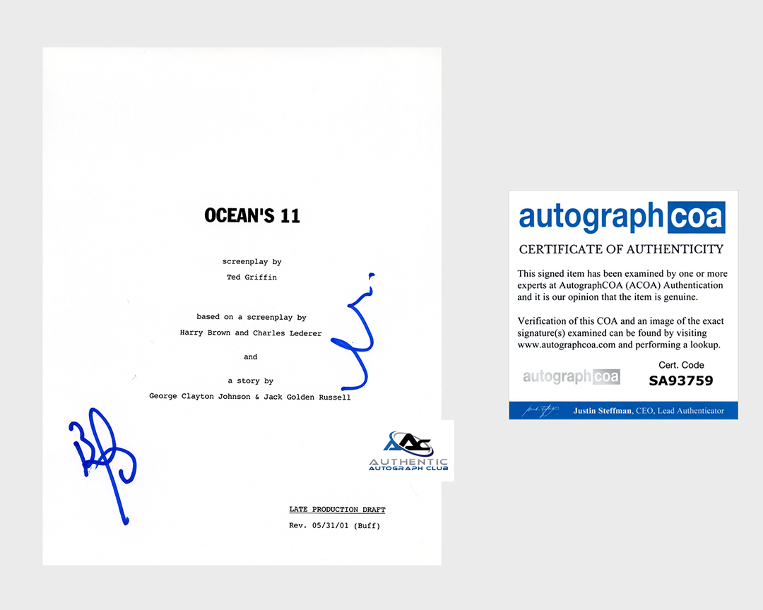 BRAD PITT JULIA ROBERTS DAMON AUTOGRAPH SIGNED OCEAN'S 11 FULL MOVIE SCRIPT ACOA