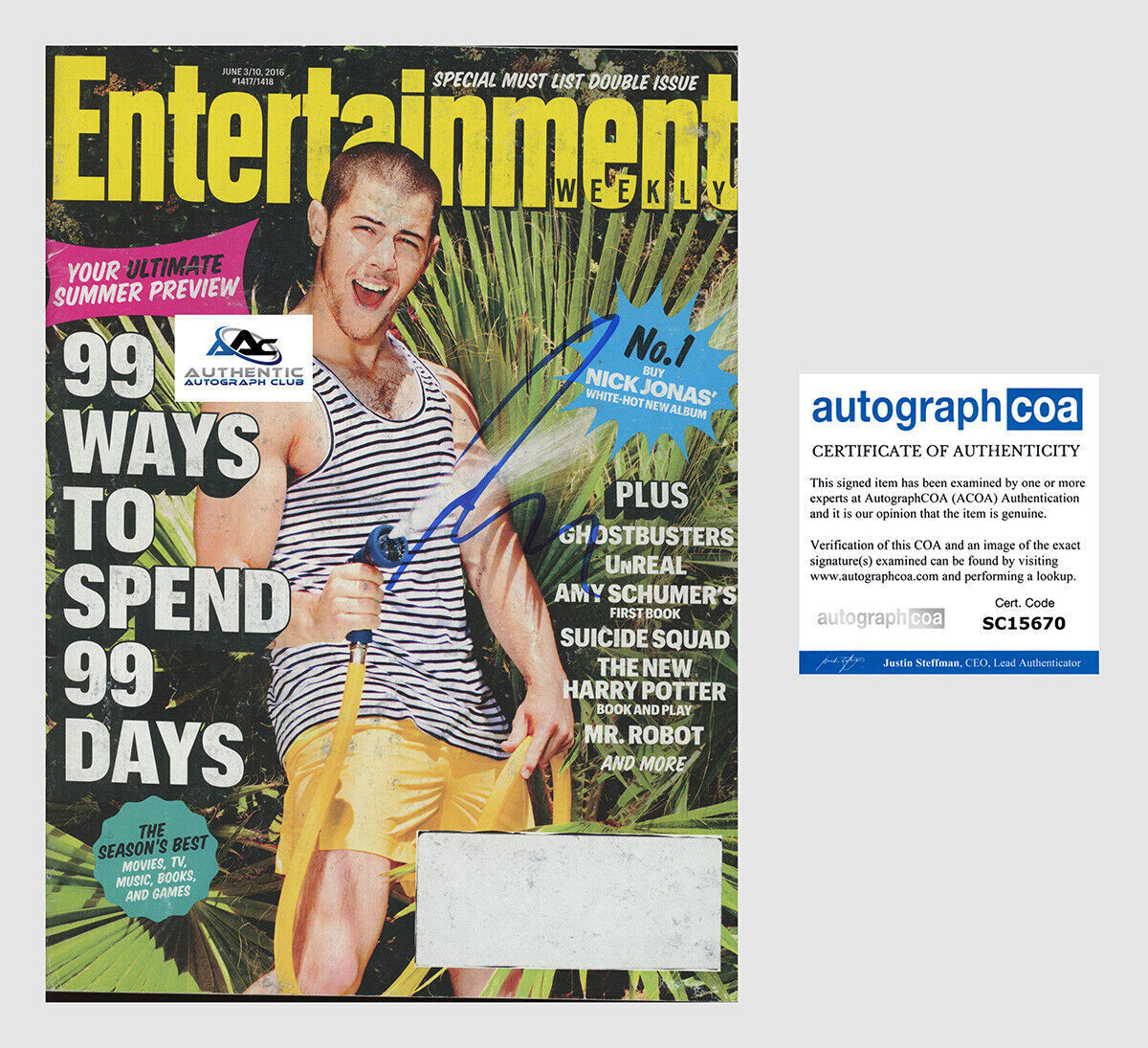 NICK JONAS AUTOGRAPH SIGNED ENTERTAINMENT WEEKLY MAGAZINE ACOA
