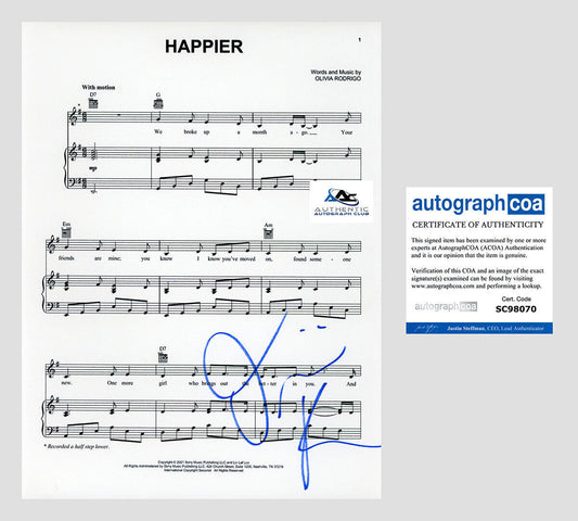 OLIVIA RODRIGO AUTOGRAPH SIGNED HAPPIER SHEET MUSIC ACOA