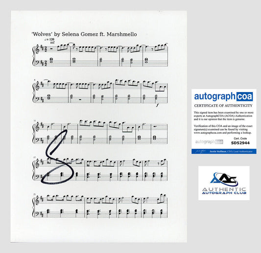 SELENA GOMEZ AUTOGRAPH SIGNED SHEET MUSIC WOLVES ACOA