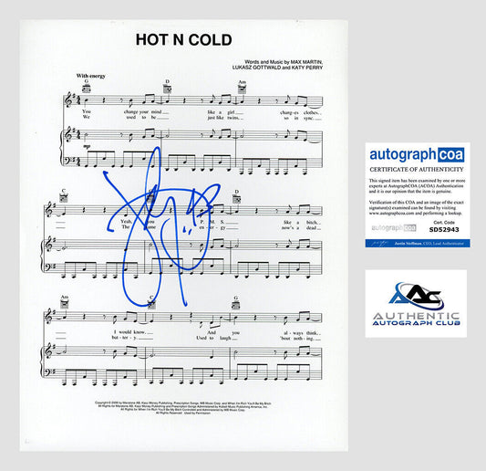 KATY PERRY AUTOGRAPH SIGNED SHEET MUSIC HOT N COLD ACOA