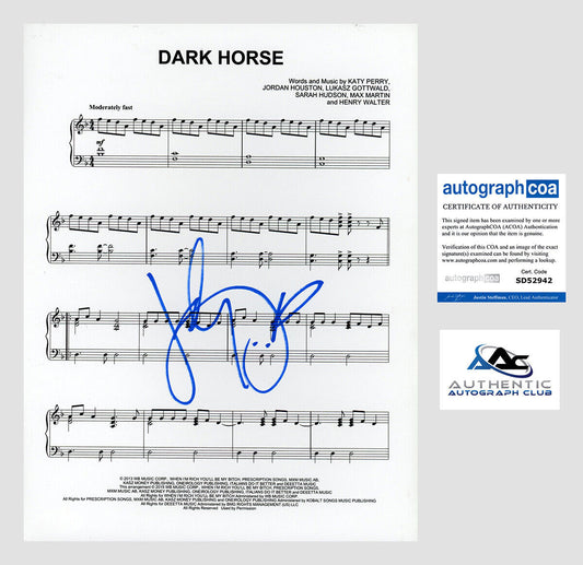 KATY PERRY AUTOGRAPH SIGNED SHEET MUSIC DARK HORSE ACOA