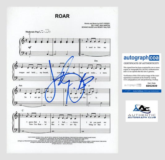 KATY PERRY AUTOGRAPH SIGNED SHEET MUSIC ROAR ACOA