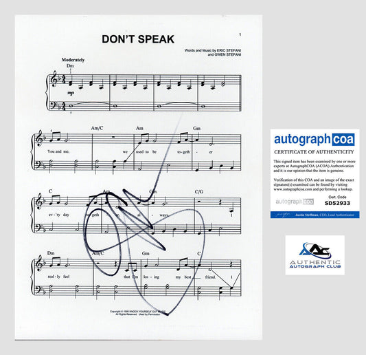 GWEN STEFANI AUTOGRAPH SIGNED SHEET MUSIC DON'T SPEAK ACOA