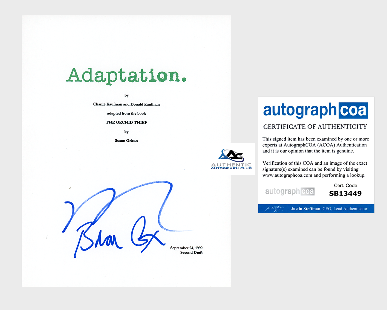 NICOLAS CAGE AND BRIAN COX AUTOGRAPH SIGNED ADAPTATION COMPLTE FULL SCRIPT ACOA