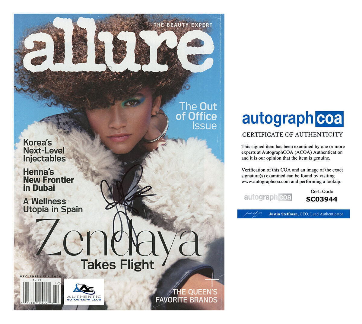 ZENDAYA AUTOGRAPH SIGNED ALLURE MAGAZINE SPIDER-MAN DUNE EUPHORIA ACOA
