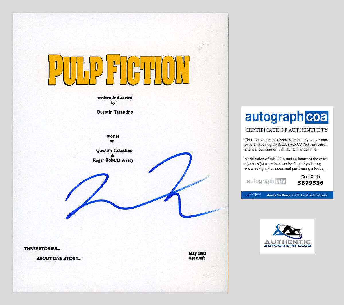 QUENTIN TARANTINO AUTOGRAPH SIGNED PULP FICTION MOVIE SCRIPT ACOA