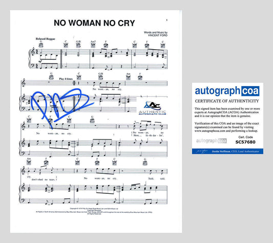 PRAS AUTOGRAPH SIGNED NO WOMAN NO CRY FUGEES SHEET MUSIC ACOA