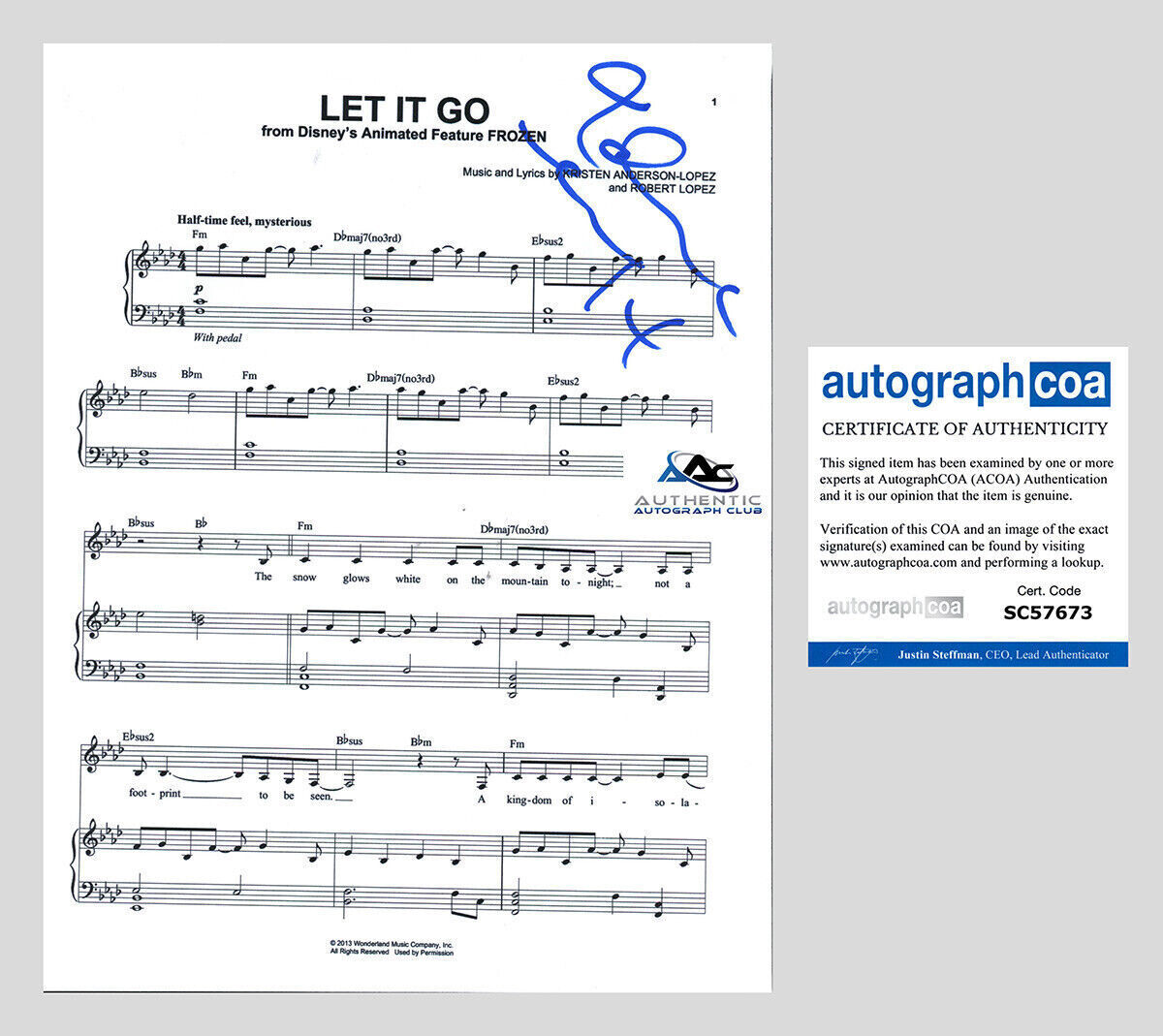 IDINA MENZEL AUTOGRAPH SIGNED FROZEN LET IT GO TIME SHEET MUSIC ACOA