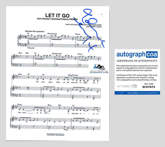 IDINA MENZEL AUTOGRAPH SIGNED FROZEN LET IT GO TIME SHEET MUSIC ACOA