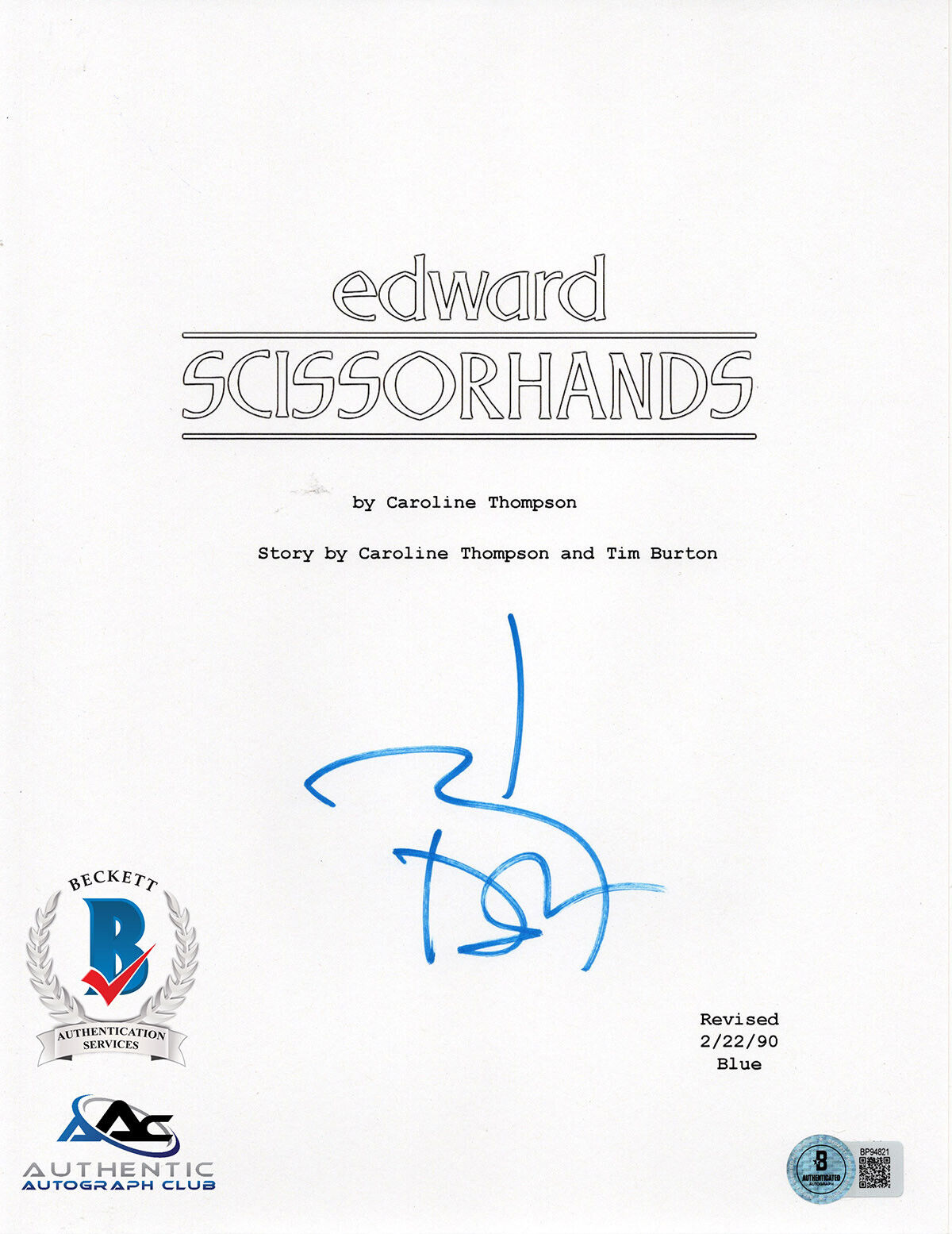 JOHNNY DEPP AUTOGRAPH SIGNED EDWARD SCISSORHANDS FULL SCRIPT BECKETT BAS COA