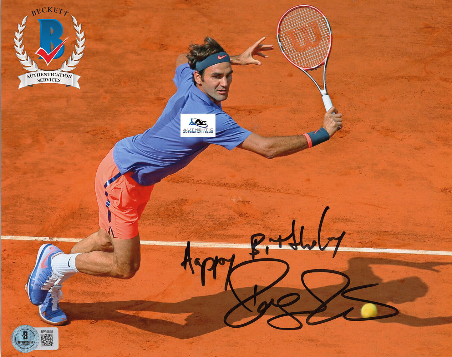 RARE ROGER FEDERER AUTOGRAPH SIGNED 8x10 PHOTO TENNIS LEGEND US OPEN BECKETT BAS