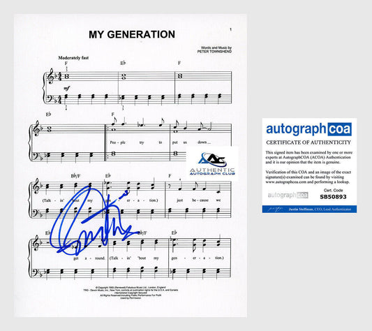 ROGER DALTREY AUTOGRAPH SIGNED SHEET MUSIC THE WHO ACOA