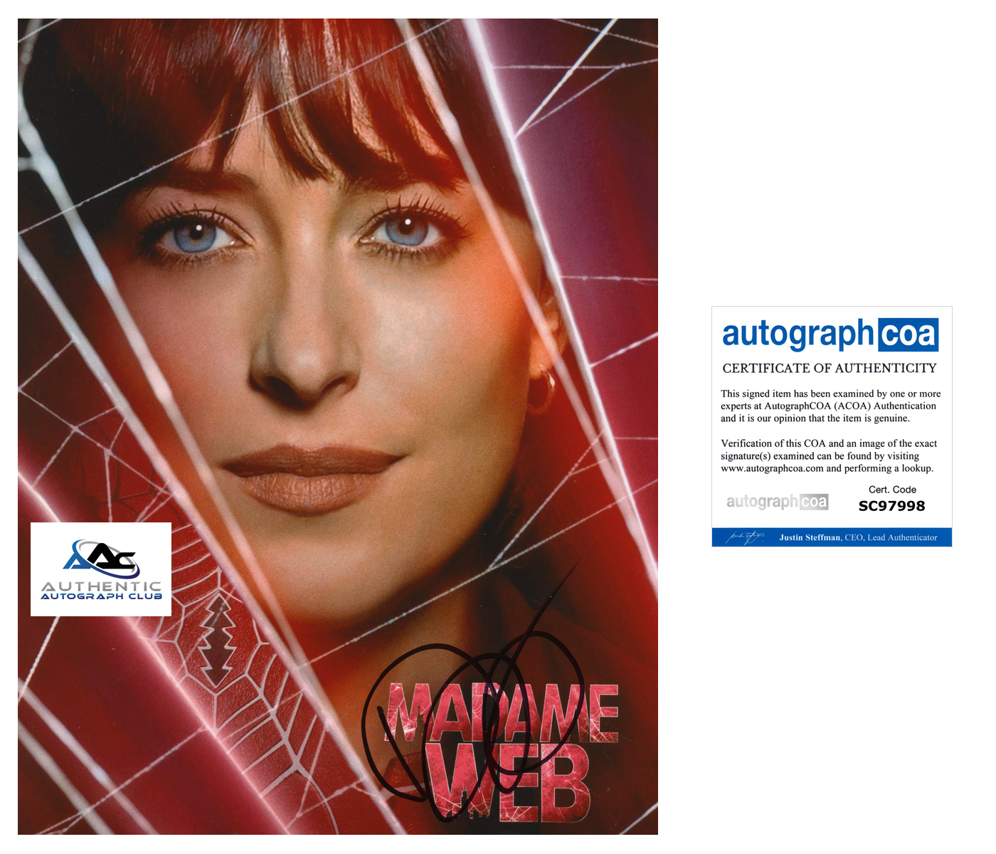 DAKOTA JOHNSON AUTOGRAPH SIGNED 8x10 PHOTO MADAME WEB ACOA