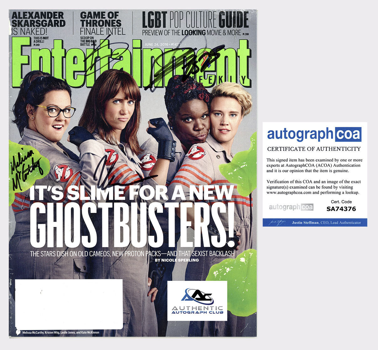 MELISSA MCCARTHY, KRISTEN WIIG, LESLIE JONES AND KATE MCKINNON AUTOGRAPH SIGNED