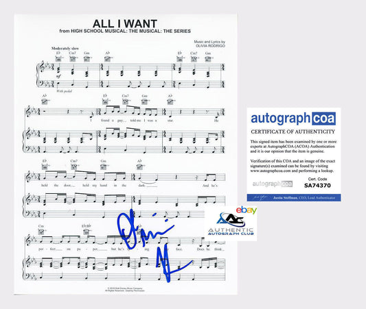 OLIVIA RODRIGO AUTOGRAPH SIGNED ALL I WANT SHEET MUSIC ACOA