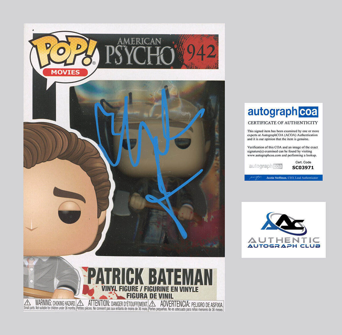 CHRISTIAN BALE AUTOGRAPH SIGNED AMERICAN PSYCHO FUNKO POP 942 ACOA