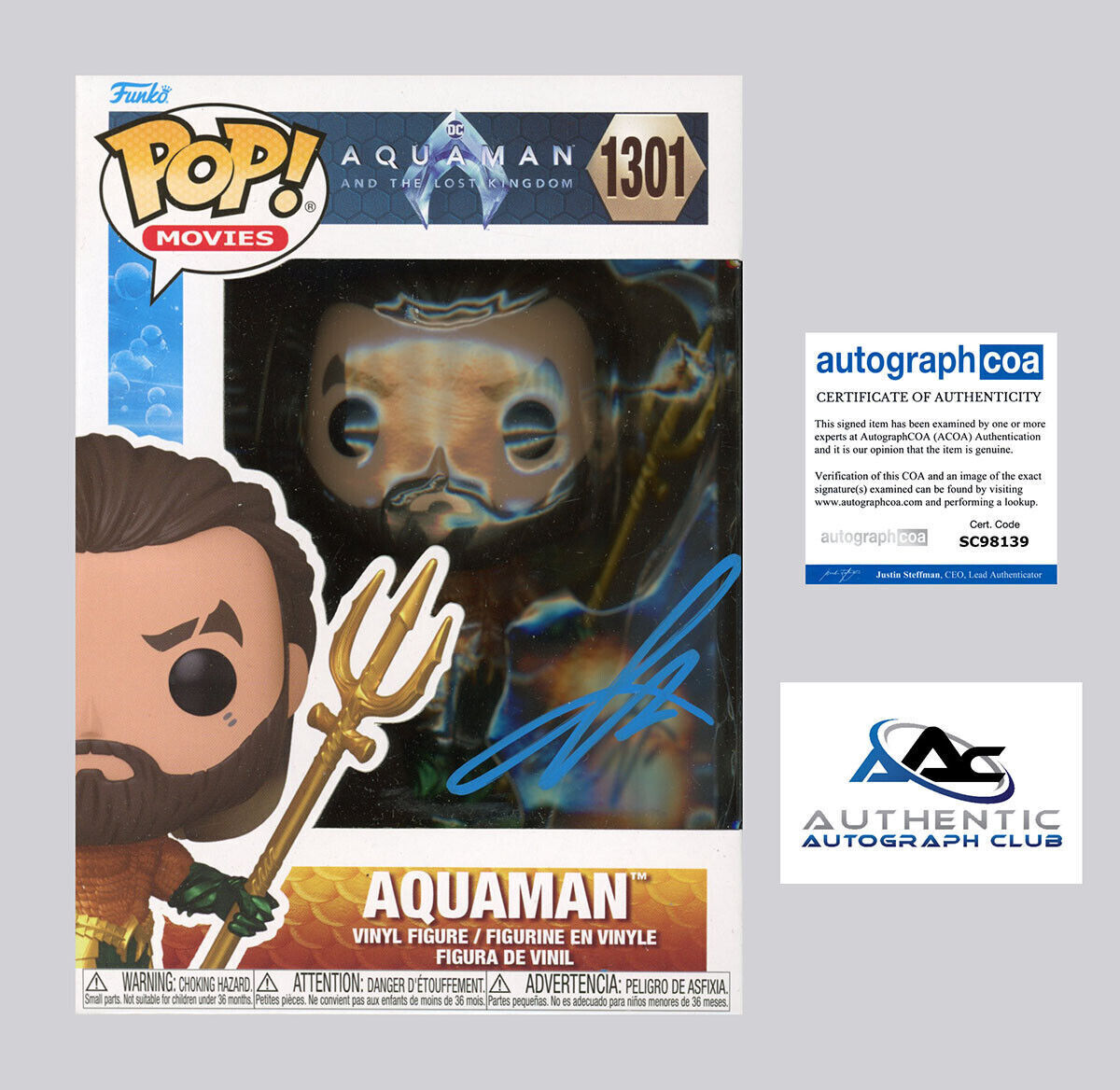 JASON MOMOA AUTOGRAPH SIGNED AQUAMAN FUNKO POP 1301 ACOA