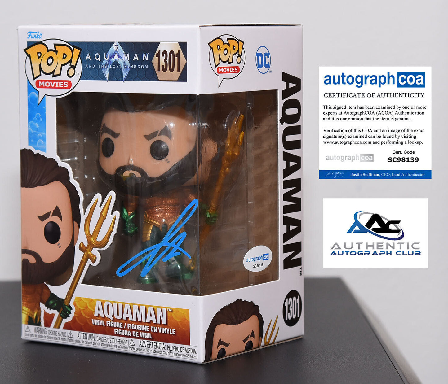JASON MOMOA AUTOGRAPH SIGNED AQUAMAN FUNKO POP 1301 ACOA
