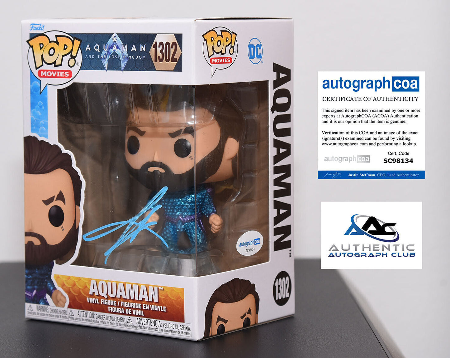 JASON MOMOA AUTOGRAPH SIGNED AQUAMAN FUNKO POP 1302 ACOA