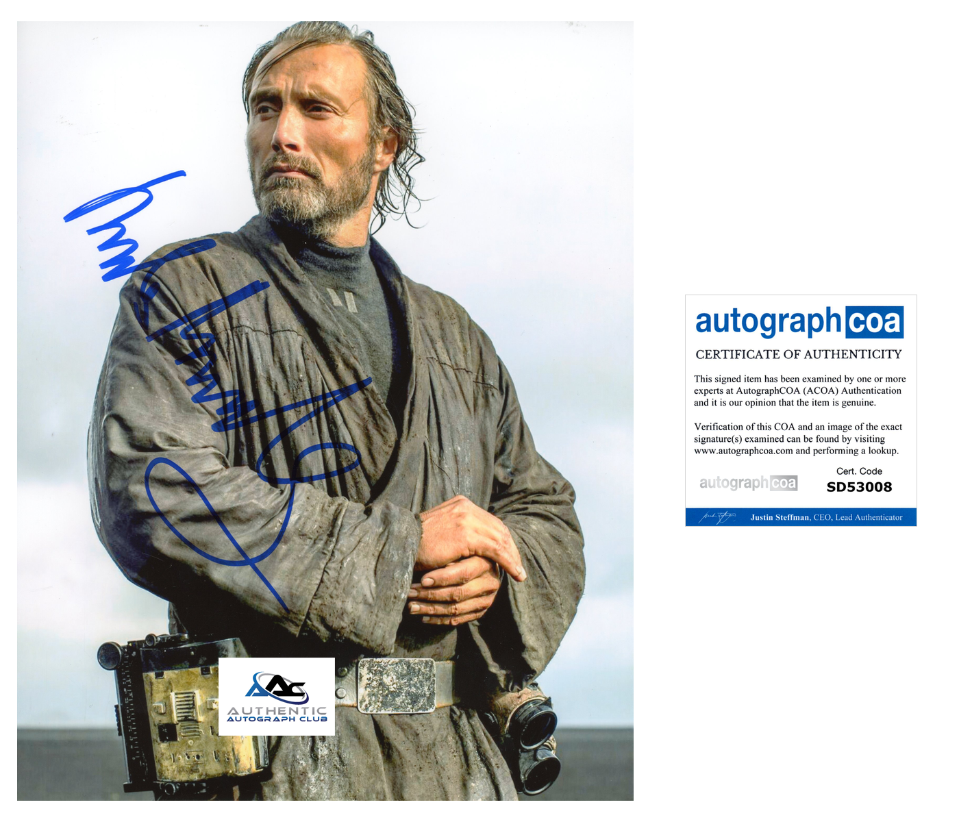 MADS MIKKELSEN AUTOGRAPH SIGNED 8X10 PHOTO STAR WARS ROGUE ONE GALEN ERSO ACOA