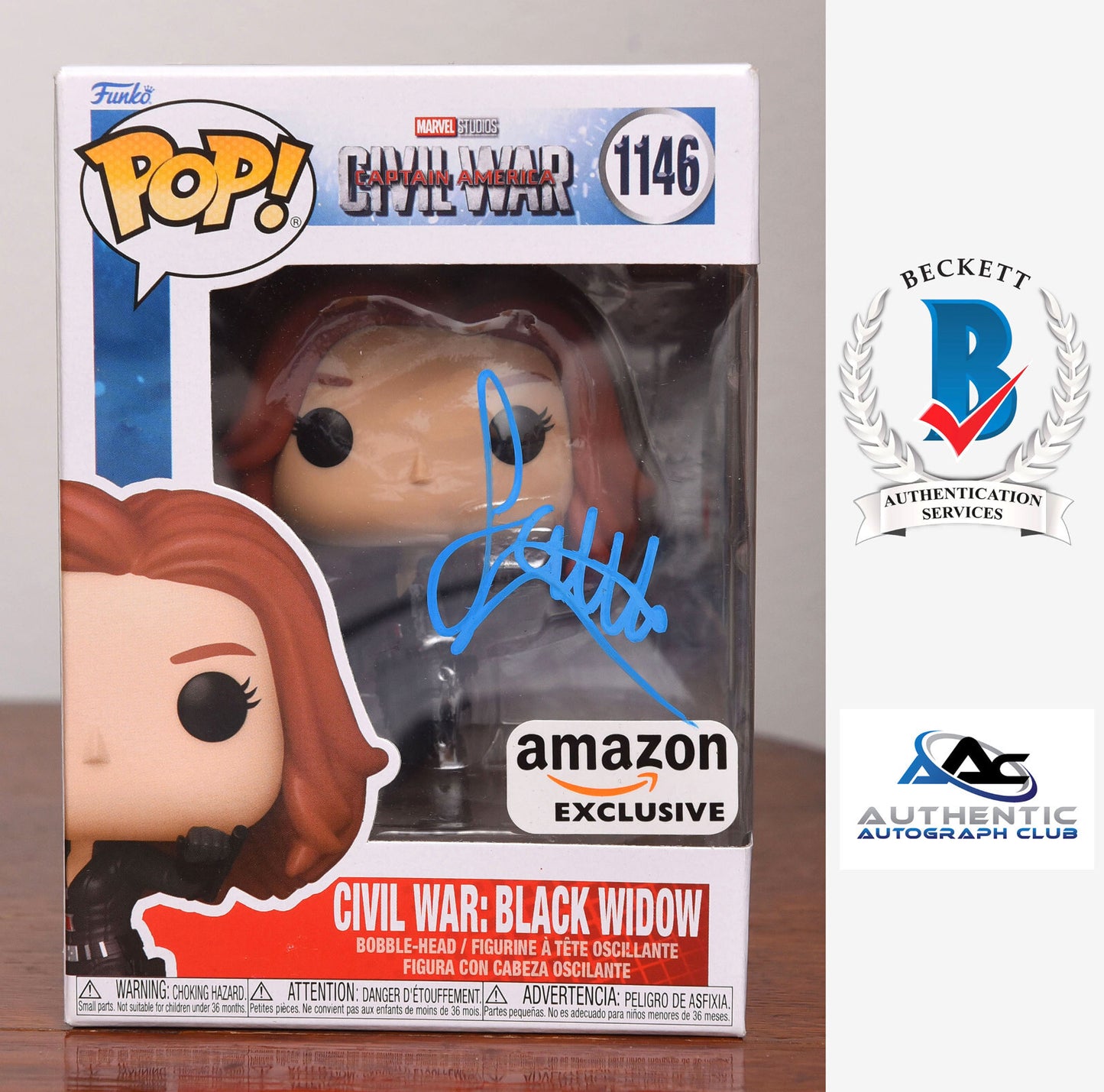 SCARLETT JOHANSSON AUTOGRAPH SIGNED MARVEL BLACK WIDOW FUNKO POP BECKETT BAS LOA