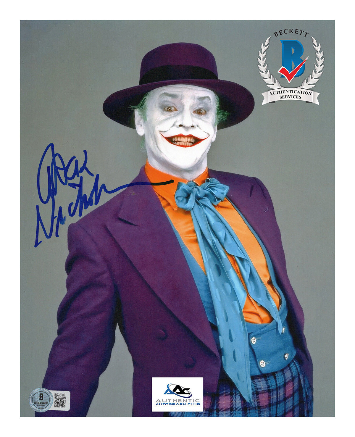 JACK NICHOLSON AUTOGRAPH SIGNED 8X10 PHOTO BATMAN JOKER BECKETT COA LOA BAS