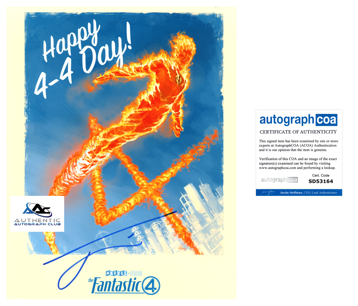 JOSEPH QUINN AUTOGRAPH SIGNED 8x10 PHOTO THE FANTSTIC FOUR HUMAN TORCH ACOA