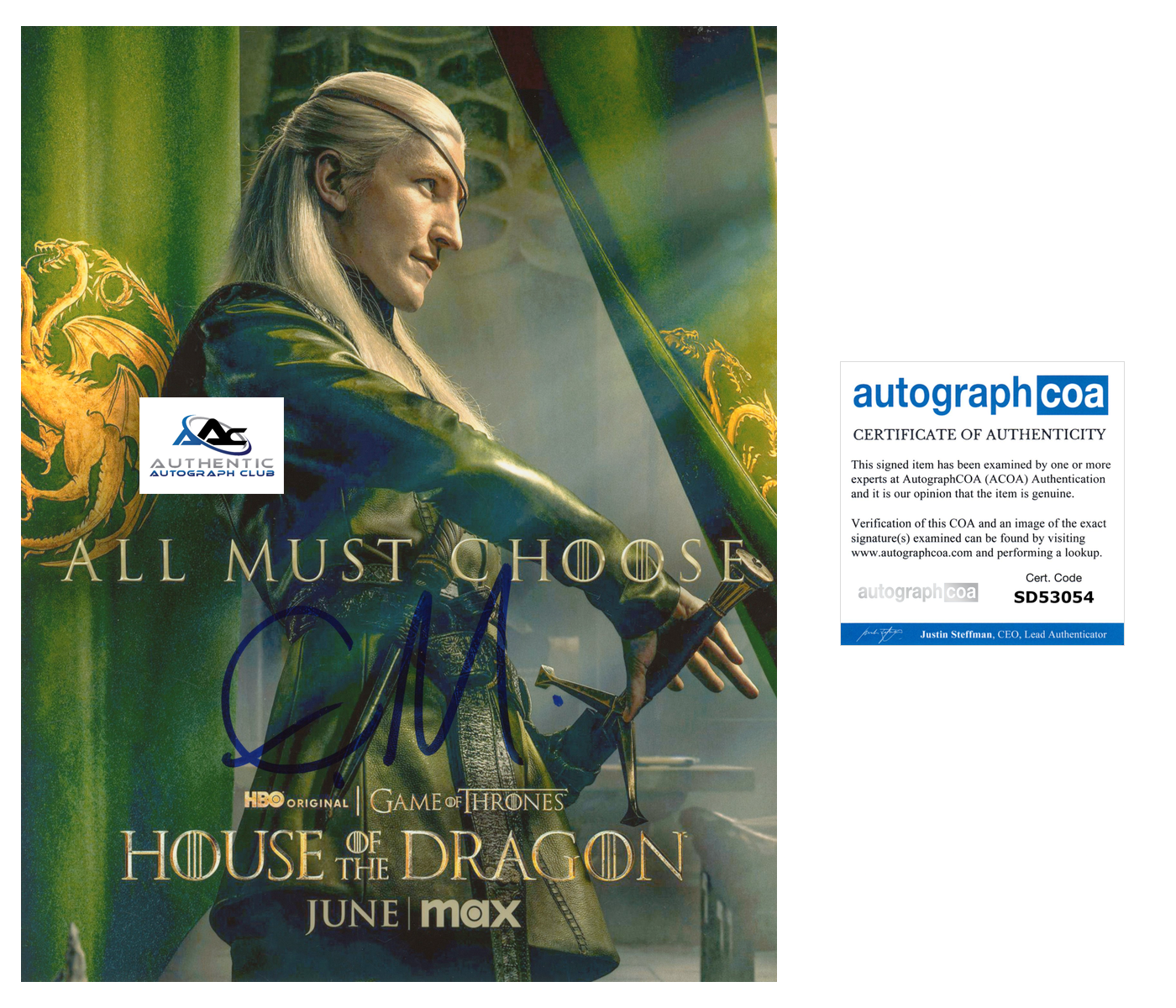 EWAN MITCHELL AUTOGRAPH SIGNED 8X10 PHOTO HOUSE OF THE DRAGON ACOA