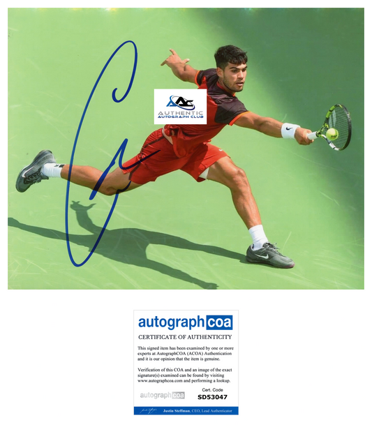 CARLOS ALCARAZ AUTOGRAPH SIGNED 8X10 PHOTO TENNIS CHAMP US OPEN WIMBLEDON ACOA