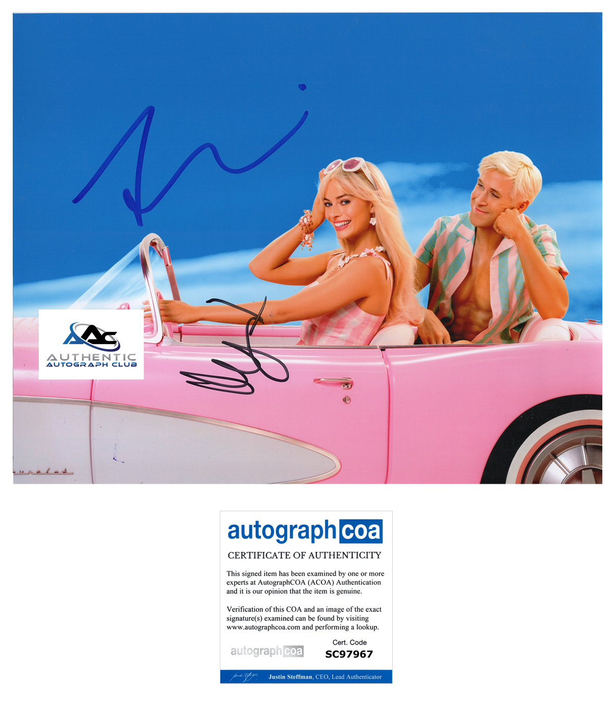 RYAN GOSLING MARGOT ROBBIE AUTOGRAPH SIGNED 8x10 PHOTO KEN BARBIE MOVIE ACOA