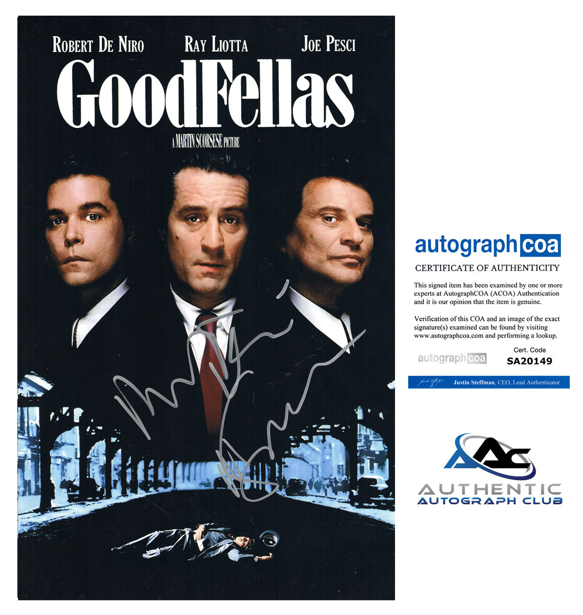 MARTIN SCORSESE ROBERT DE NIRO AUTOGRAPH SIGNED 11X17 PHOTO GOODFELLAS ACOA
