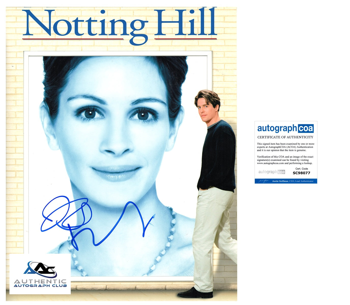 JULIA ROBERTS AND HUGH GRANT AUTOGRAPH SIGNED 11X14 PHOTO NOTTING HILL ACOA