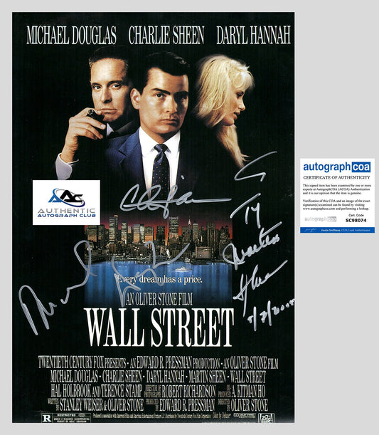 MICHAEL DOUGLAS +2  AUTOGRAPH SIGNED 12x18 PHOTO POSTER WALL STREET ACOA