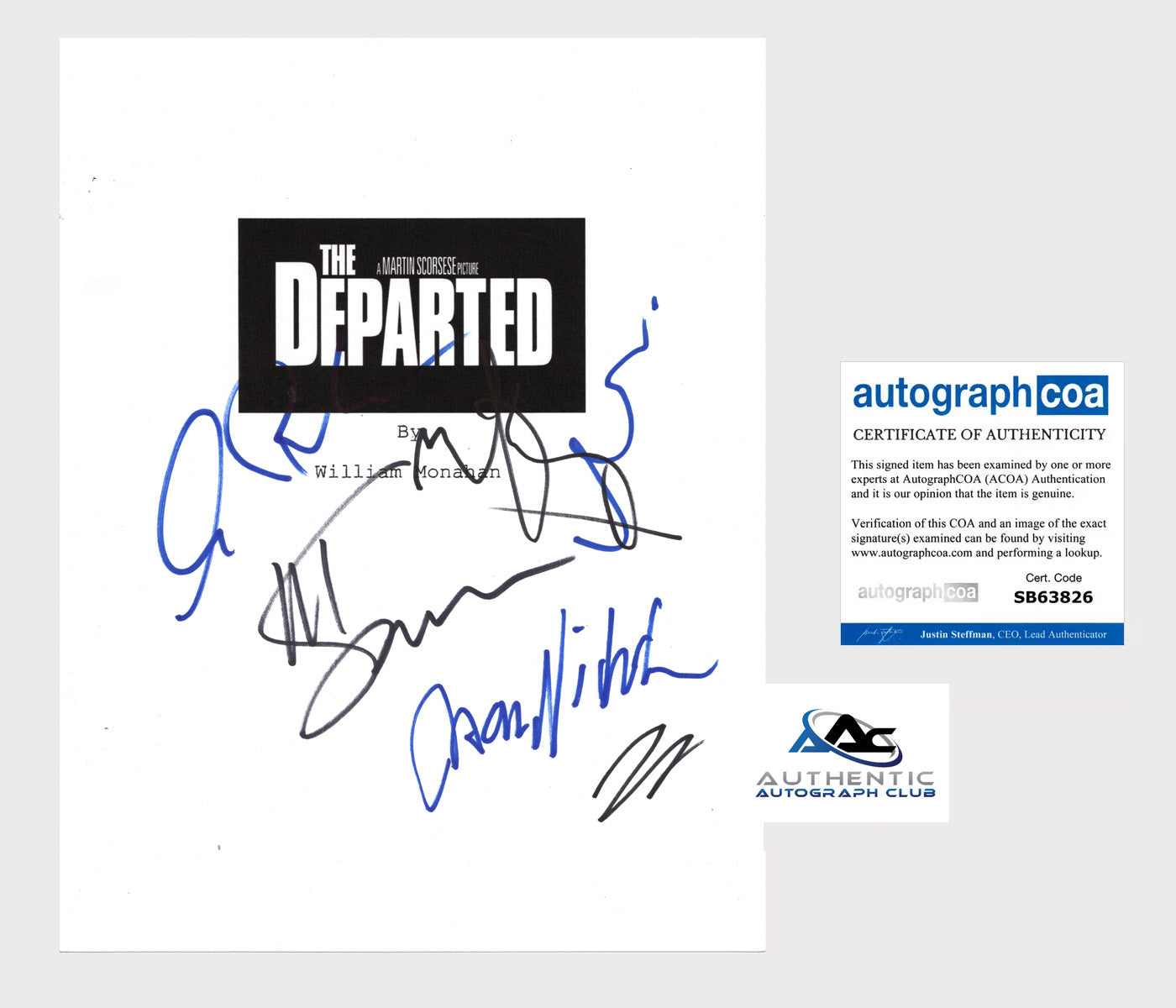 JACK NICHOLSON MARTIN SCORSESE +3 AUTOGRAPH SIGNED THE DEPARTED FULL SCRIPT ACOA